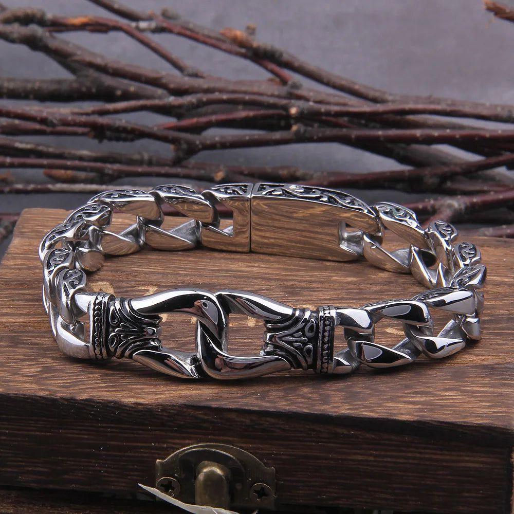 Vikings 12mm Stainless Steel Curb Cuban Chain Bracelet - Unisex Silver Fashion Accessory with Gift Box