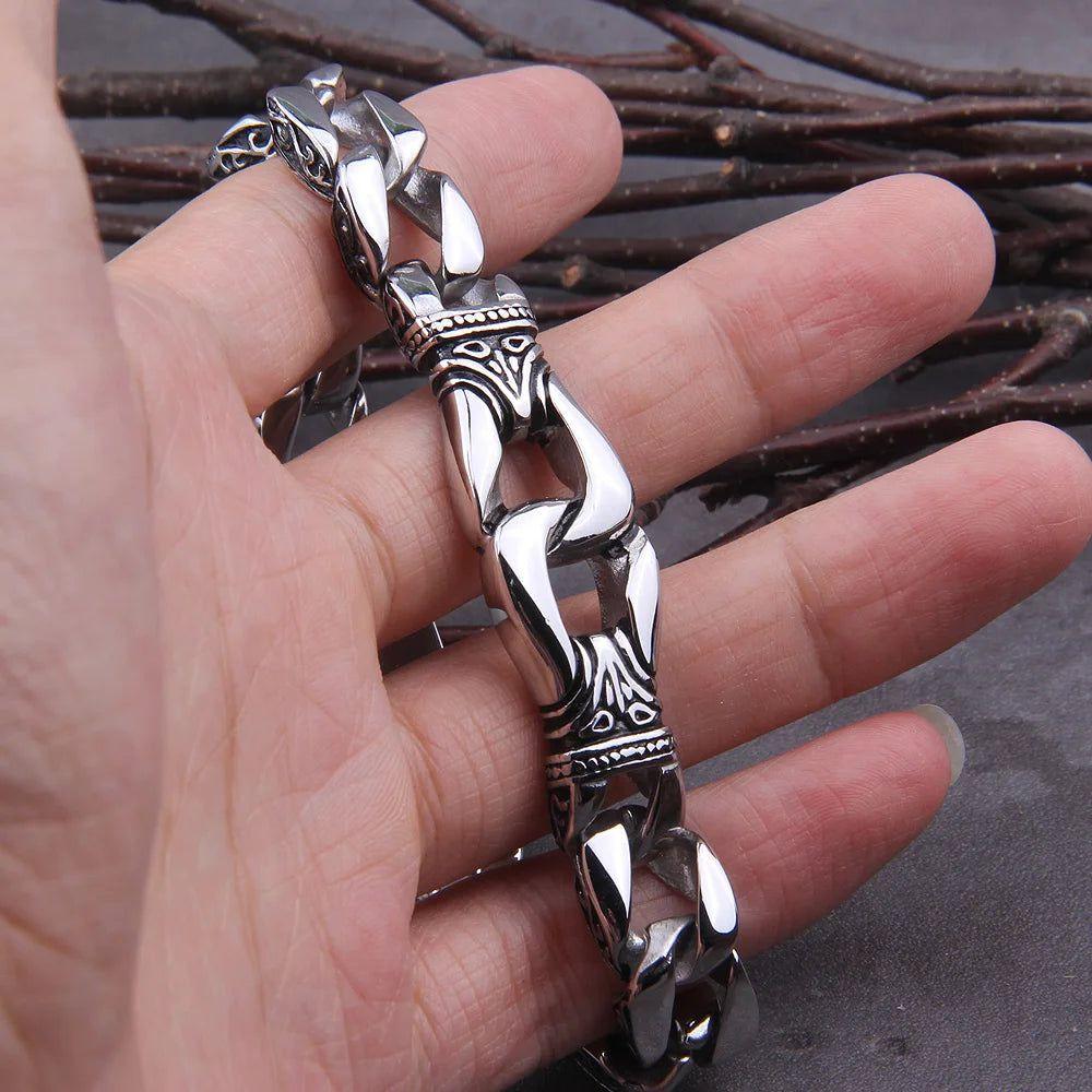 Vikings 12mm Stainless Steel Curb Cuban Chain Bracelet - Unisex Silver Fashion Accessory with Gift Box