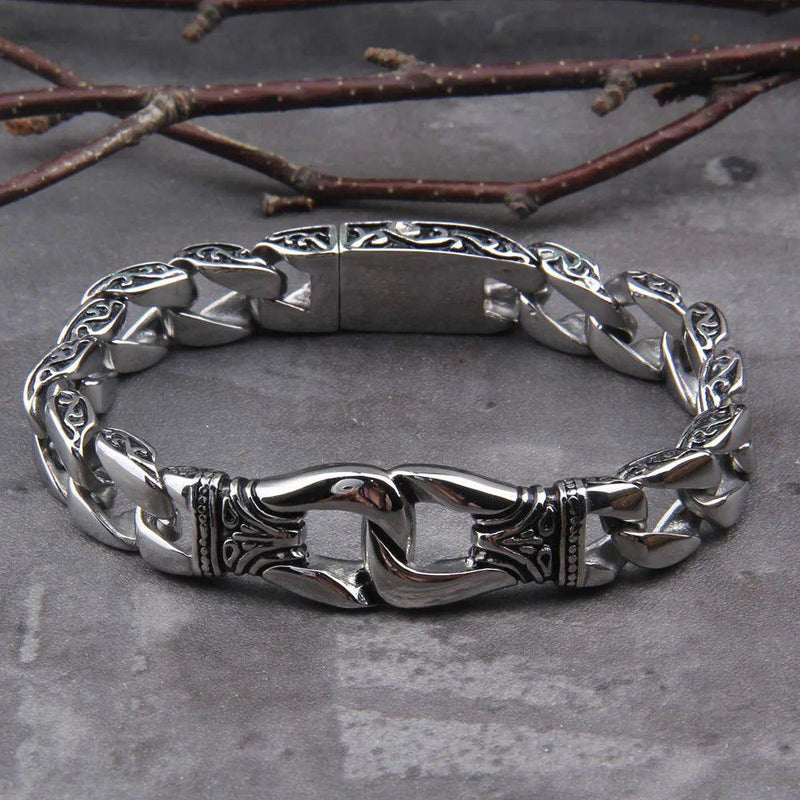 Vikings 12mm Stainless Steel Curb Cuban Chain Bracelet - Unisex Silver Fashion Accessory with Gift Box