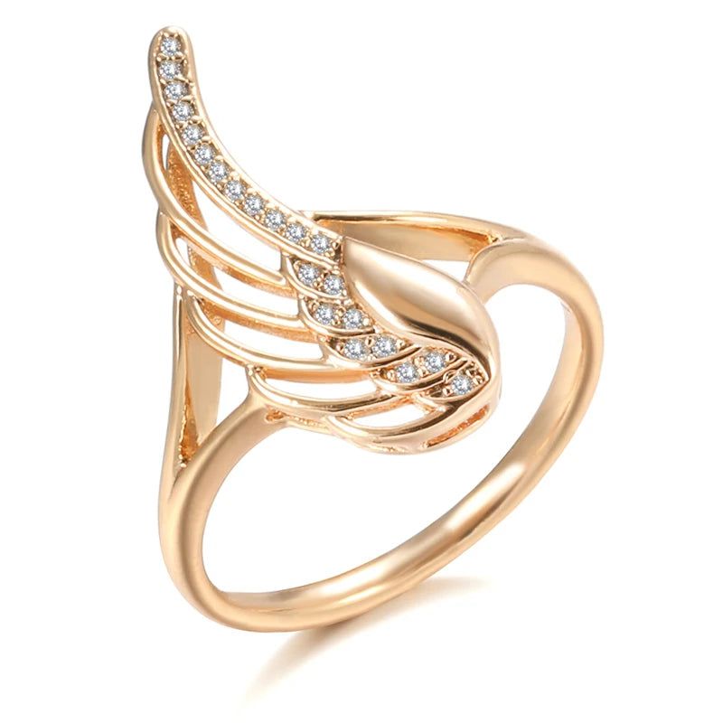 Vintage 585 Rose Gold Angel Wings Ring with Natural Zircon