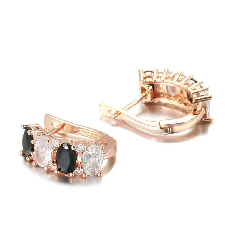 Vintage 585 Rose Gold Drop Earrings with Black Natural Zircon - Elegant High-Quality Jewelry