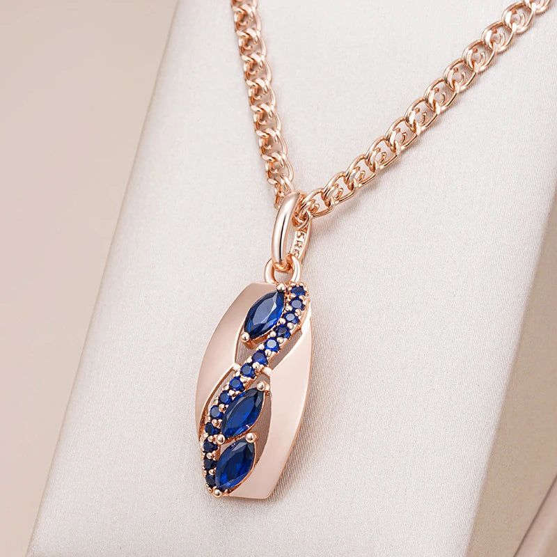 Vintage Blue Zircon Rhombus Pendant Necklace in 585 Rose Gold - Exquisite Fashion Jewelry