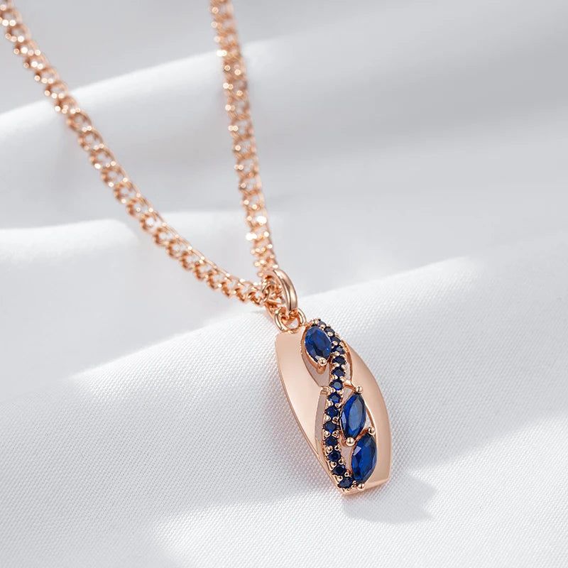 Vintage Blue Zircon Rhombus Pendant Necklace in 585 Rose Gold - Exquisite Fashion Jewelry