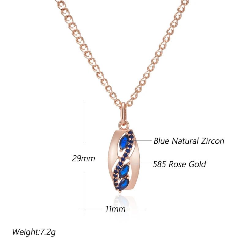 Vintage Blue Zircon Rhombus Pendant Necklace in 585 Rose Gold - Exquisite Fashion Jewelry