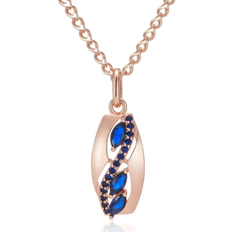 Vintage Blue Zircon Rhombus Pendant Necklace in 585 Rose Gold - Exquisite Fashion Jewelry