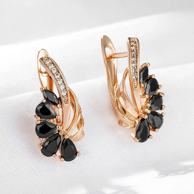 Vintage Chic 585 Rose Gold and Black White Zircon Geometric Drop Earrings