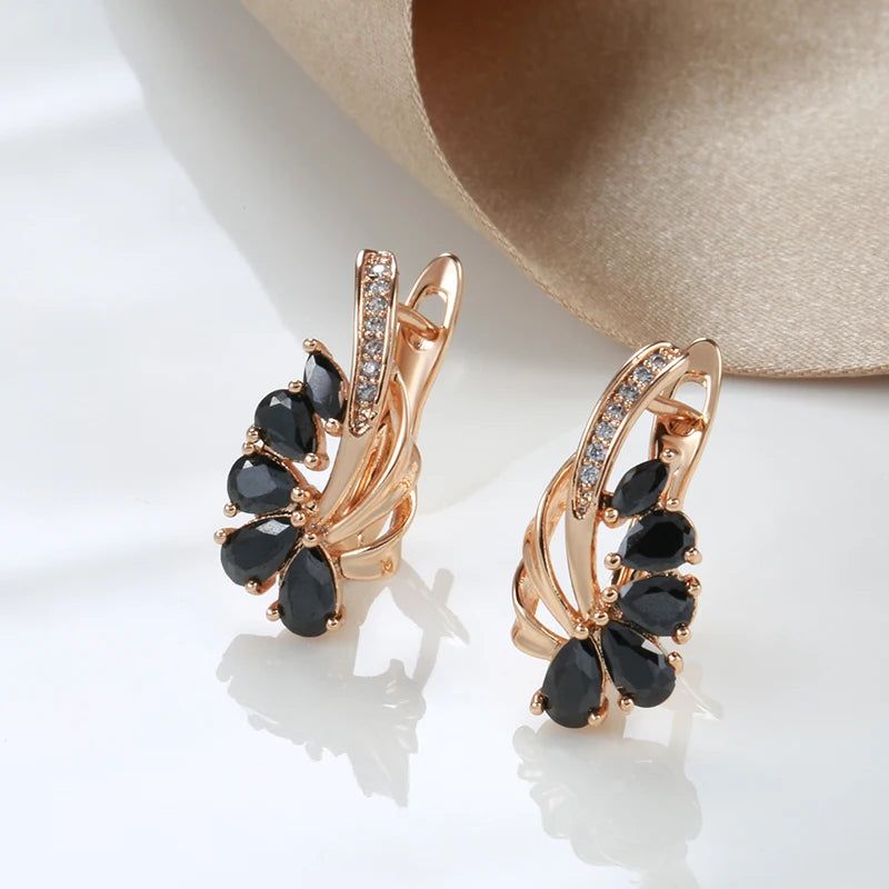 Vintage Chic 585 Rose Gold and Black White Zircon Geometric Drop Earrings