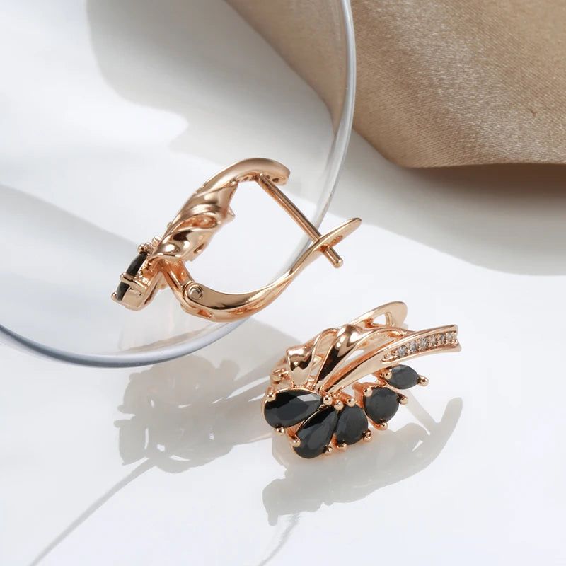 Vintage Chic 585 Rose Gold and Black White Zircon Geometric Drop Earrings