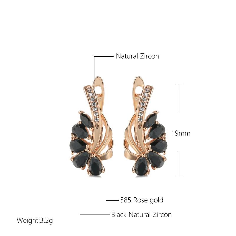 Vintage Chic 585 Rose Gold and Black White Zircon Geometric Drop Earrings