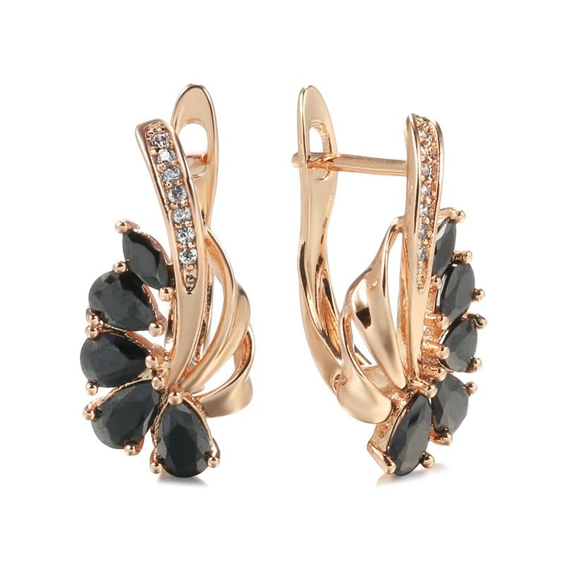 Vintage Chic 585 Rose Gold and Black White Zircon Geometric Drop Earrings