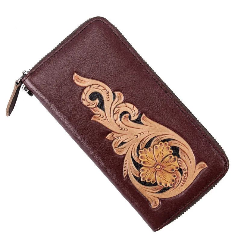 Vintage Chic Genuine Leather Women's Clutch Wallet with Phone Compartment