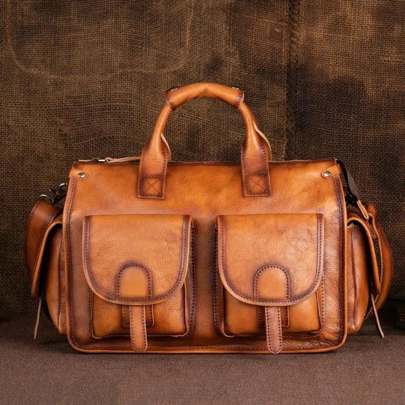 Vintage Cowhide Leather Men's Travel Duffle Bag - Large Capacity Weekender Tote