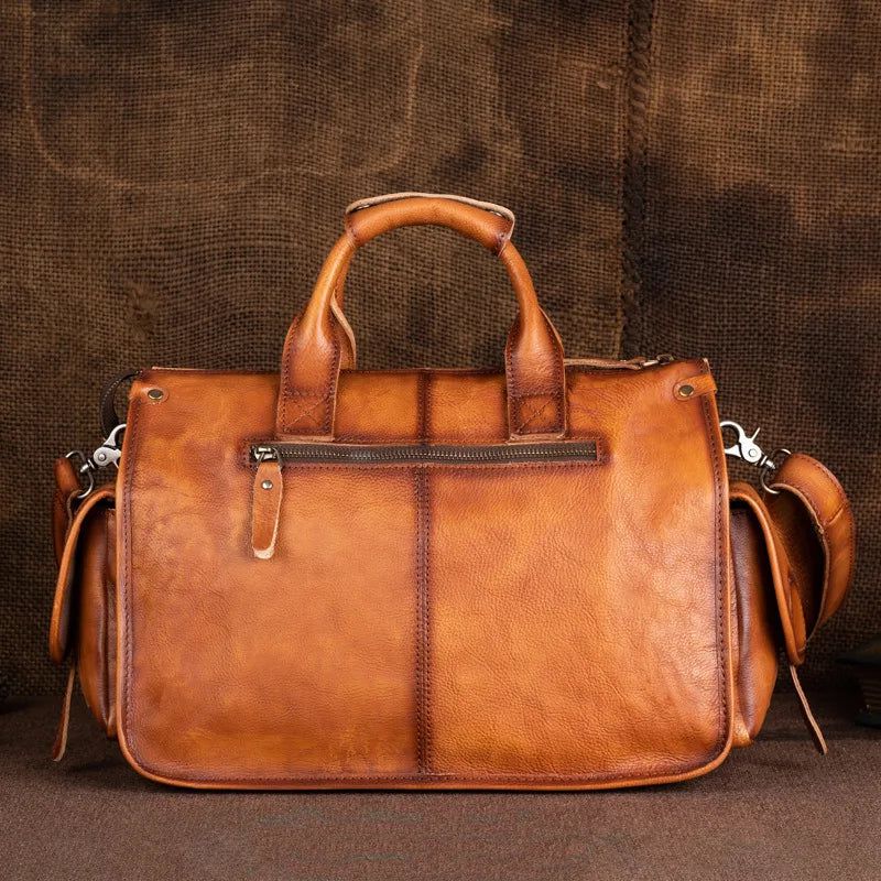 Vintage Cowhide Leather Men's Travel Duffle Bag - Large Capacity Weekender Tote