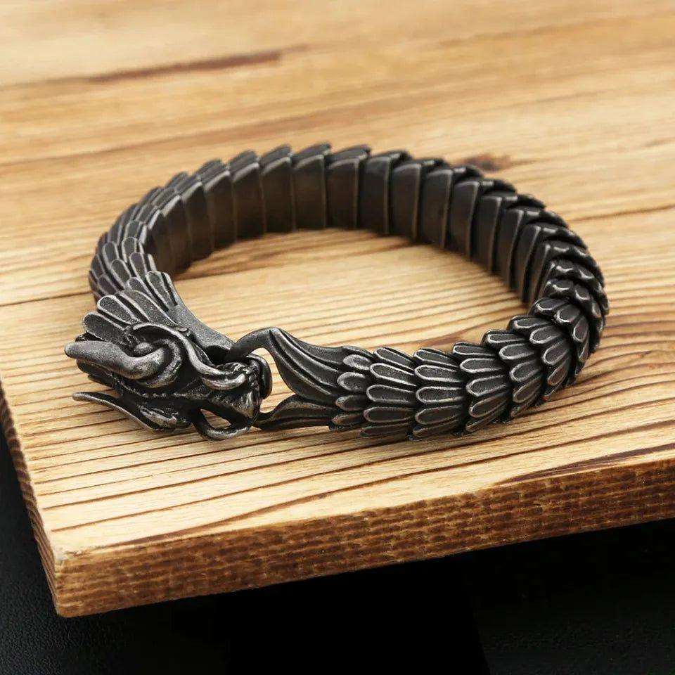 Vintage Dragon Link Chain Bracelet for Men - Stainless Steel Punk Biker Jewelry