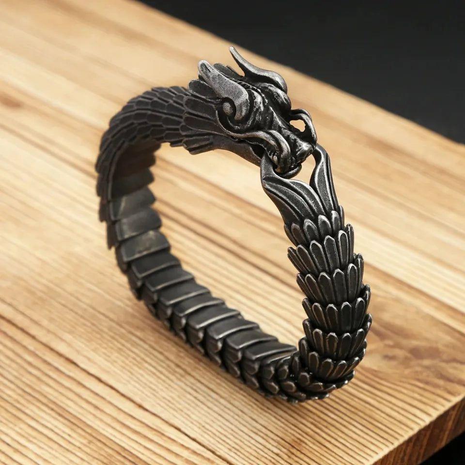 Vintage Dragon Link Chain Bracelet for Men - Stainless Steel Punk Biker Jewelry