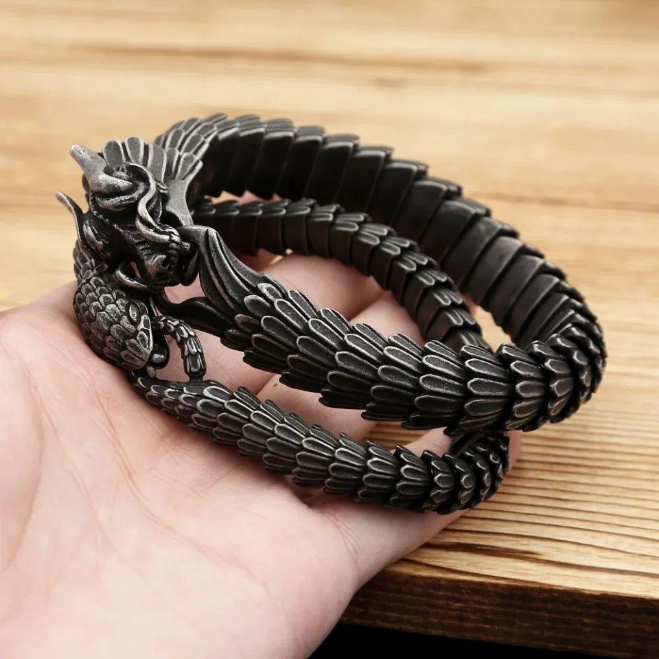 Vintage Dragon Link Chain Bracelet for Men - Stainless Steel Punk Biker Jewelry