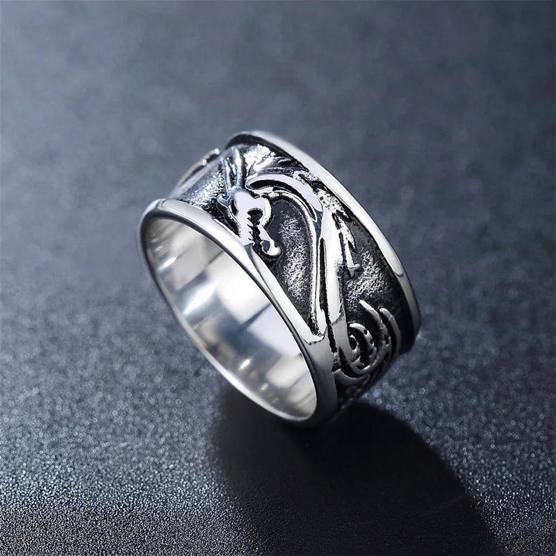 Vintage Dragon Stamp Men's Stainless Steel Ring - Punk Hip Hop Fashion Jewelry Gift