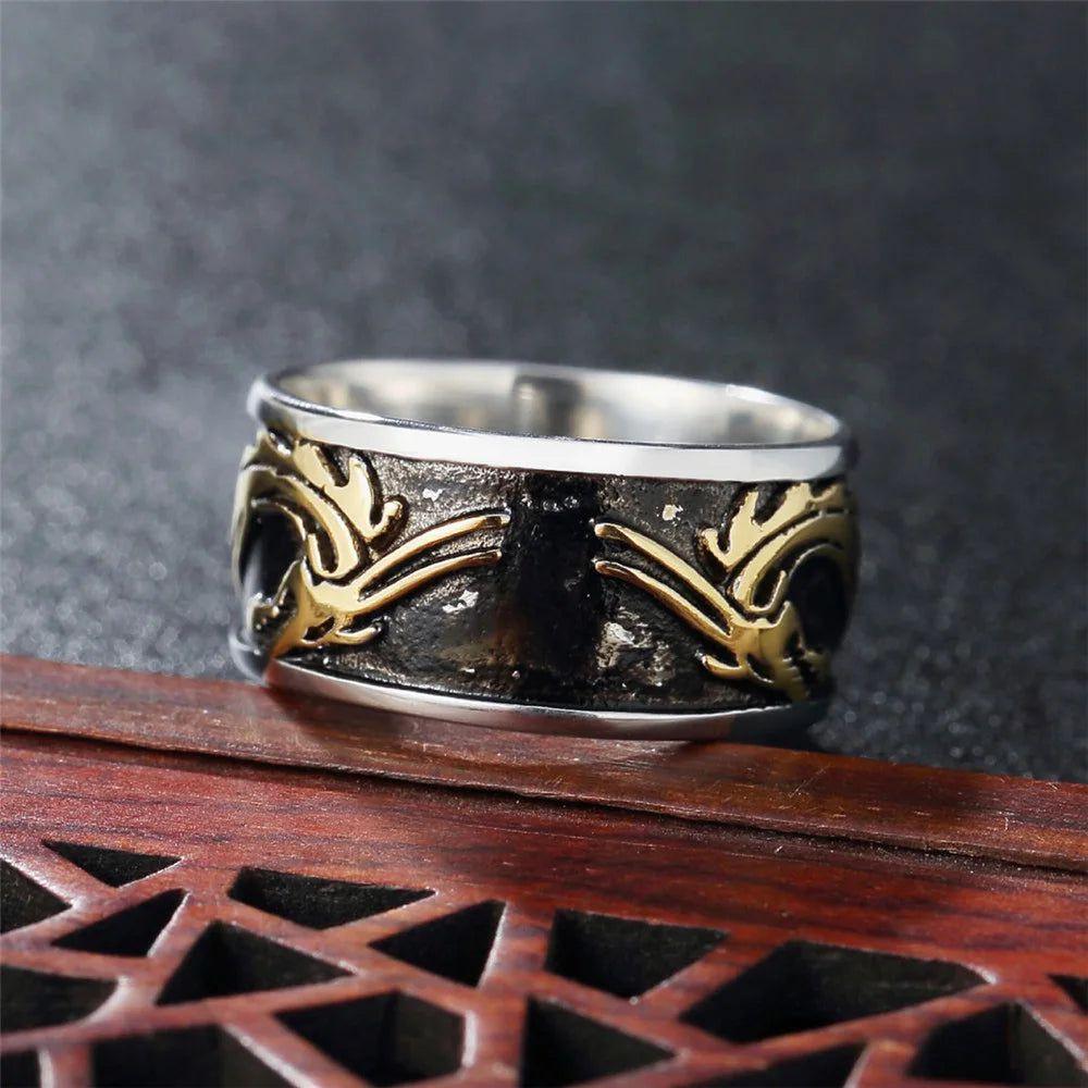 Vintage Dragon Stamp Men's Stainless Steel Ring - Punk Hip Hop Fashion Jewelry Gift