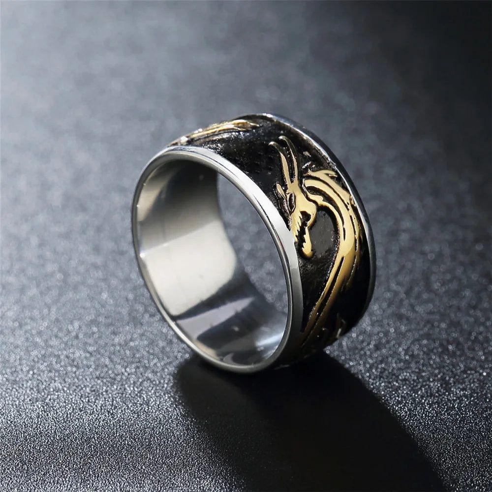 Vintage Dragon Stamp Men's Stainless Steel Ring - Punk Hip Hop Fashion Jewelry Gift