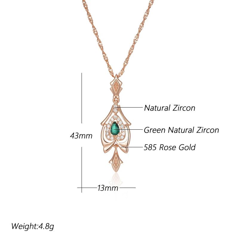 Vintage Elegance: 585 Rose Gold Crystal Flower Pendant Necklace with Green Natural Zircon