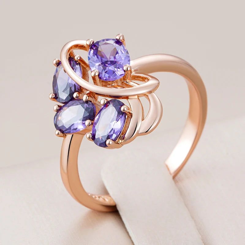 Vintage Elegance 585 Rose Gold Ring with Shimmering Purple Natural Zircon