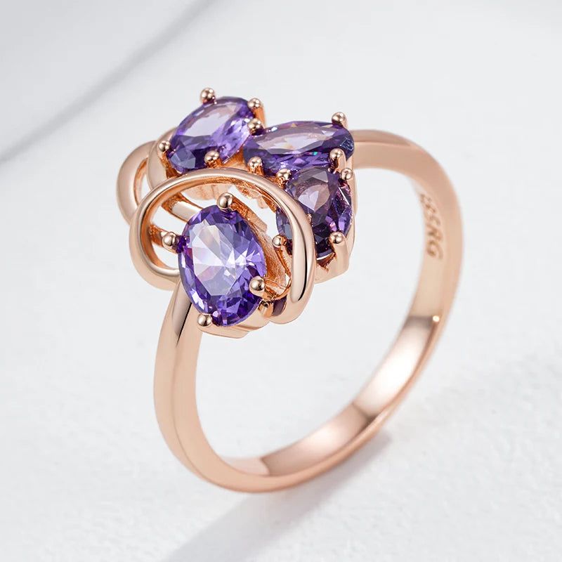 Vintage Elegance 585 Rose Gold Ring with Shimmering Purple Natural Zircon