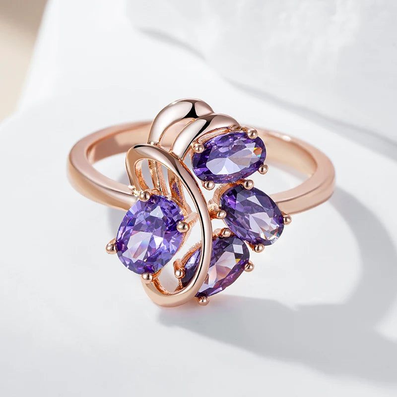 Vintage Elegance 585 Rose Gold Ring with Shimmering Purple Natural Zircon