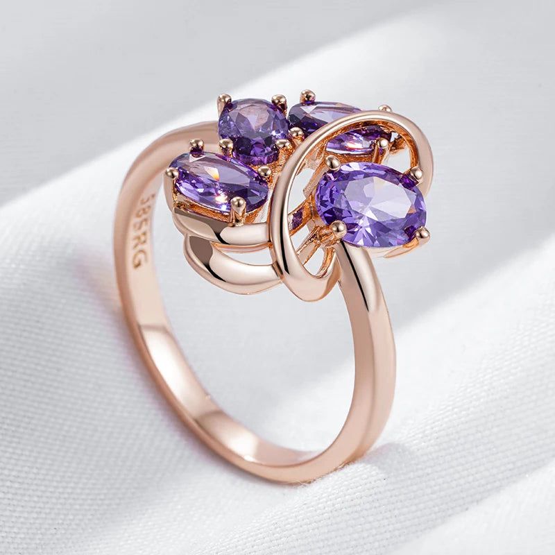 Vintage Elegance 585 Rose Gold Ring with Shimmering Purple Natural Zircon