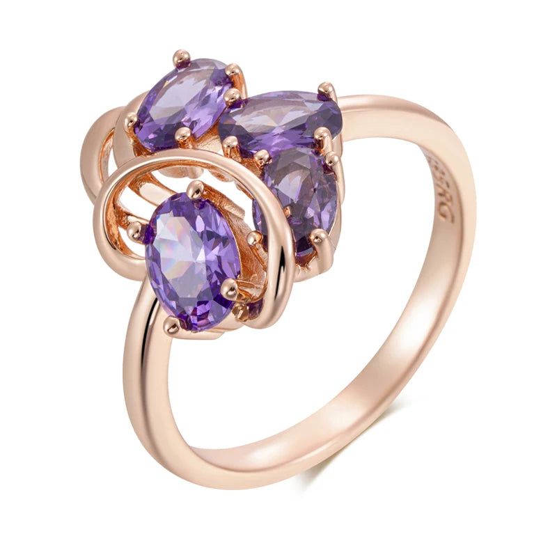 Vintage Elegance 585 Rose Gold Ring with Shimmering Purple Natural Zircon