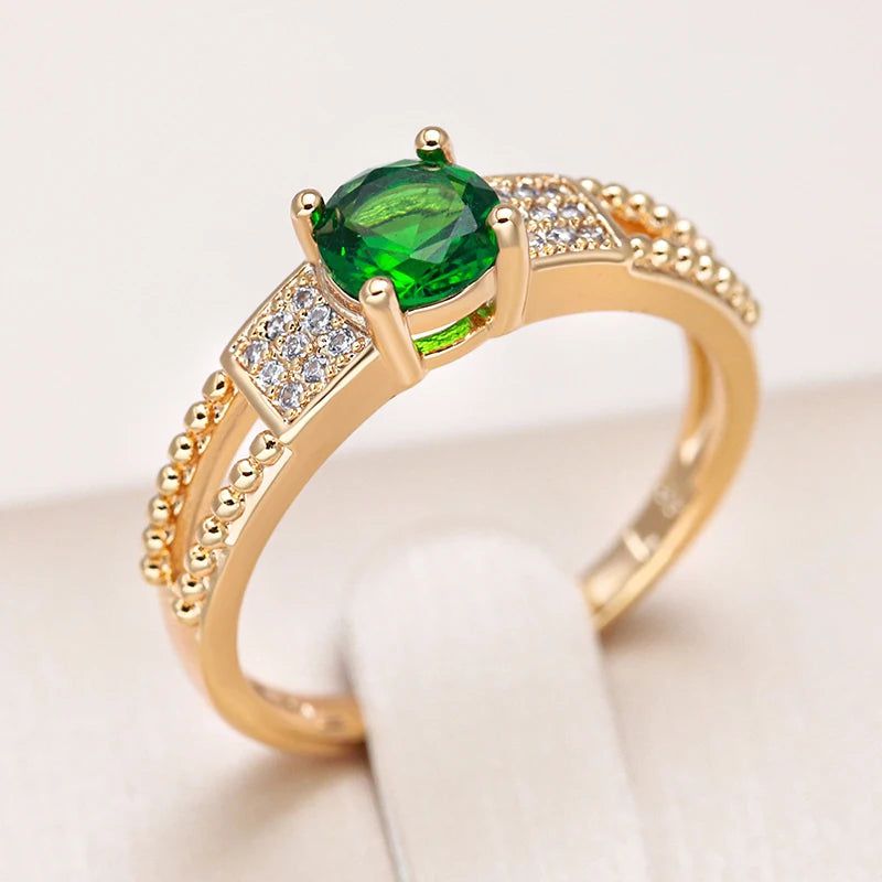 Vintage Elegance 585 Rose Gold Ring with Square Green Natural Zircon