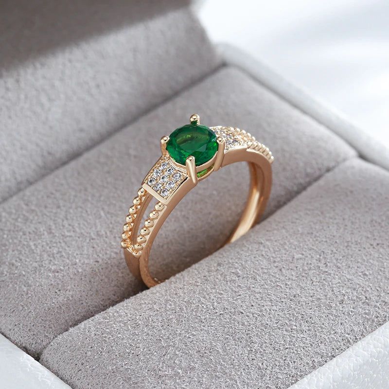 Vintage Elegance 585 Rose Gold Ring with Square Green Natural Zircon