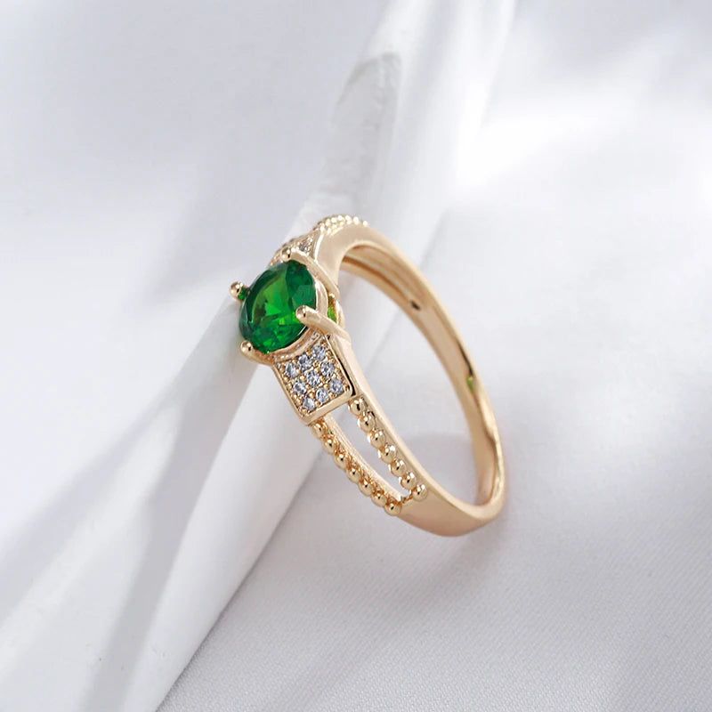 Vintage Elegance 585 Rose Gold Ring with Square Green Natural Zircon