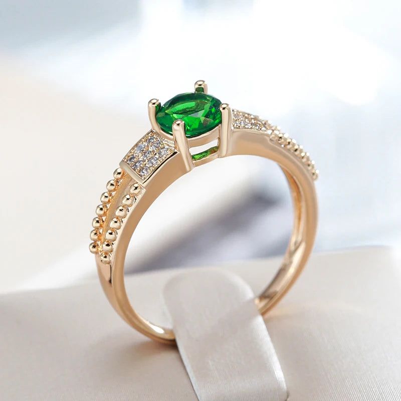 Vintage Elegance 585 Rose Gold Ring with Square Green Natural Zircon