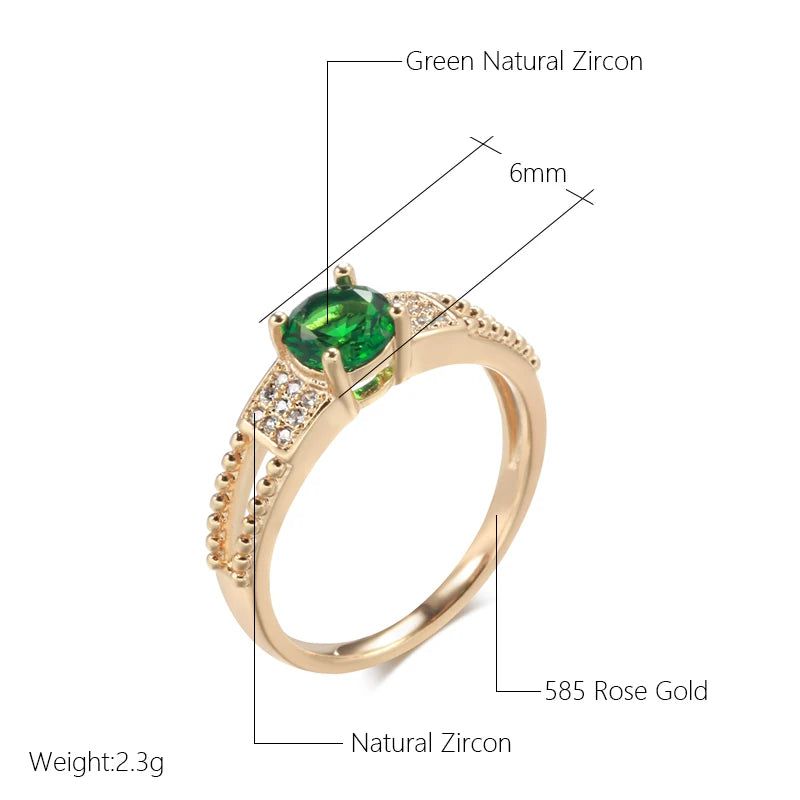 Vintage Elegance 585 Rose Gold Ring with Square Green Natural Zircon