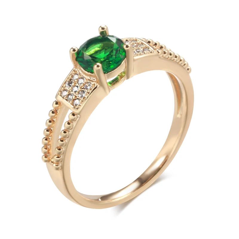 Vintage Elegance 585 Rose Gold Ring with Square Green Natural Zircon