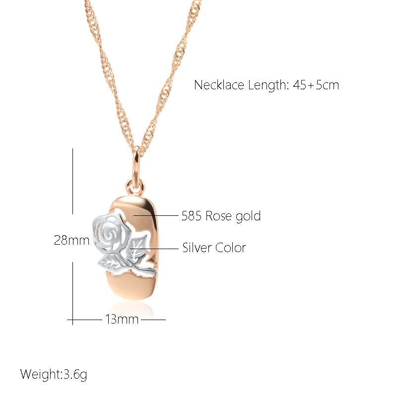 Vintage Elegance 585 Rose Gold and Silver Hollow Rose Flower Pendant Necklace