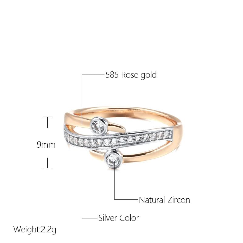 Vintage Elegance 585 Rose Gold and Silver Natural Zircon Cocktail Ring