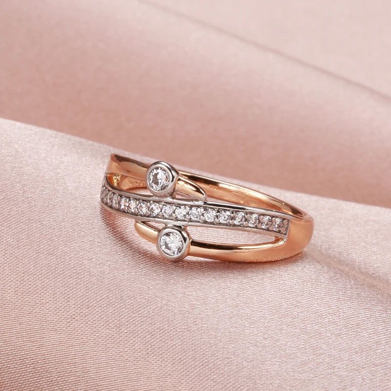 Vintage Elegance 585 Rose Gold and Silver Natural Zircon Cocktail Ring