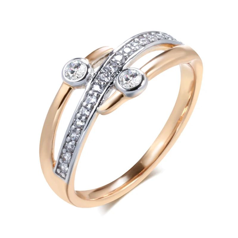 Vintage Elegance 585 Rose Gold and Silver Natural Zircon Cocktail Ring