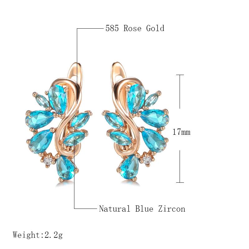 Vintage Elegance: Blue Zircon Flower Drop Earrings in 585 Rose Gold