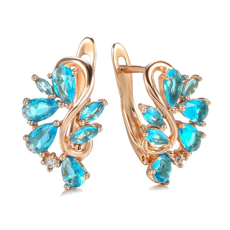 Vintage Elegance: Blue Zircon Flower Drop Earrings in 585 Rose Gold