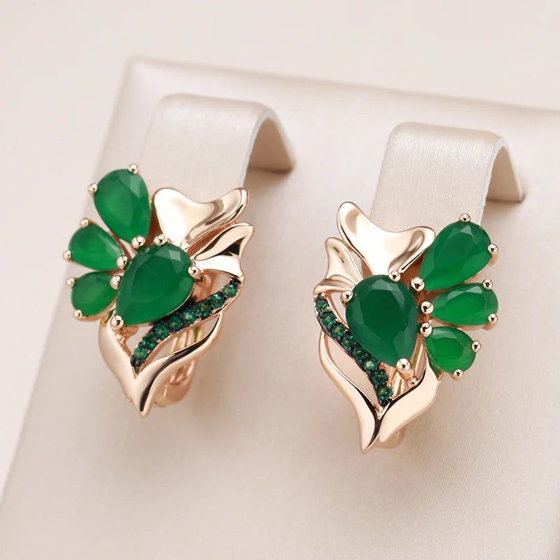 Vintage Elegance: Dark Green Natural Zircon Drop Earrings in 585 Rose Gold with Black Plating