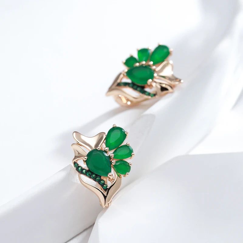 Vintage Elegance: Dark Green Natural Zircon Drop Earrings in 585 Rose Gold with Black Plating