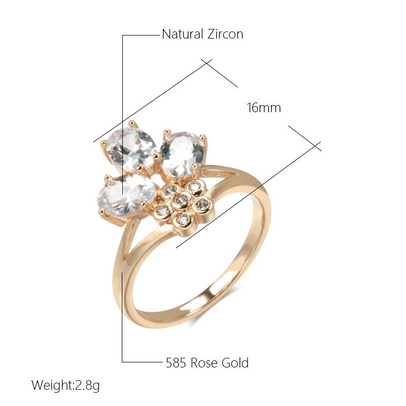 Vintage Elegance: Natural Zircon Crown Cocktail Ring in 585 Rose Gold