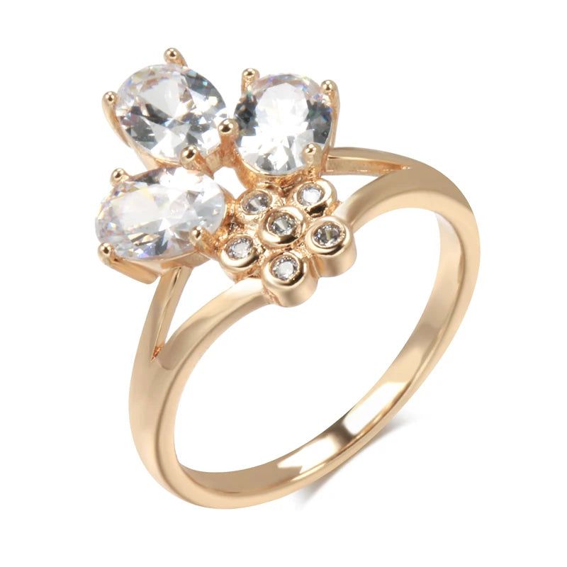 Vintage Elegance: Natural Zircon Crown Cocktail Ring in 585 Rose Gold