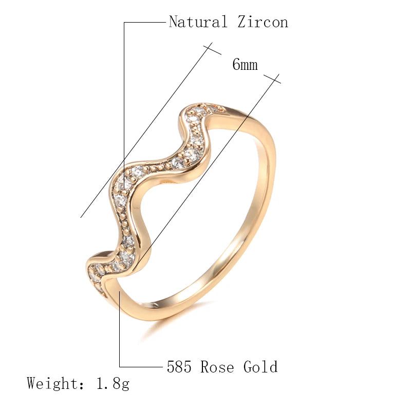 Vintage Elegance: Natural Zircon Wave Cocktail Ring in 585 Rose Gold with Crystal Accents