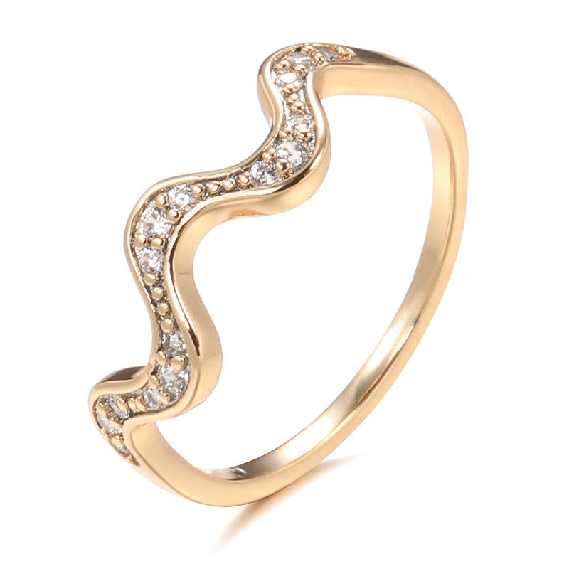 Vintage Elegance: Natural Zircon Wave Cocktail Ring in 585 Rose Gold with Crystal Accents