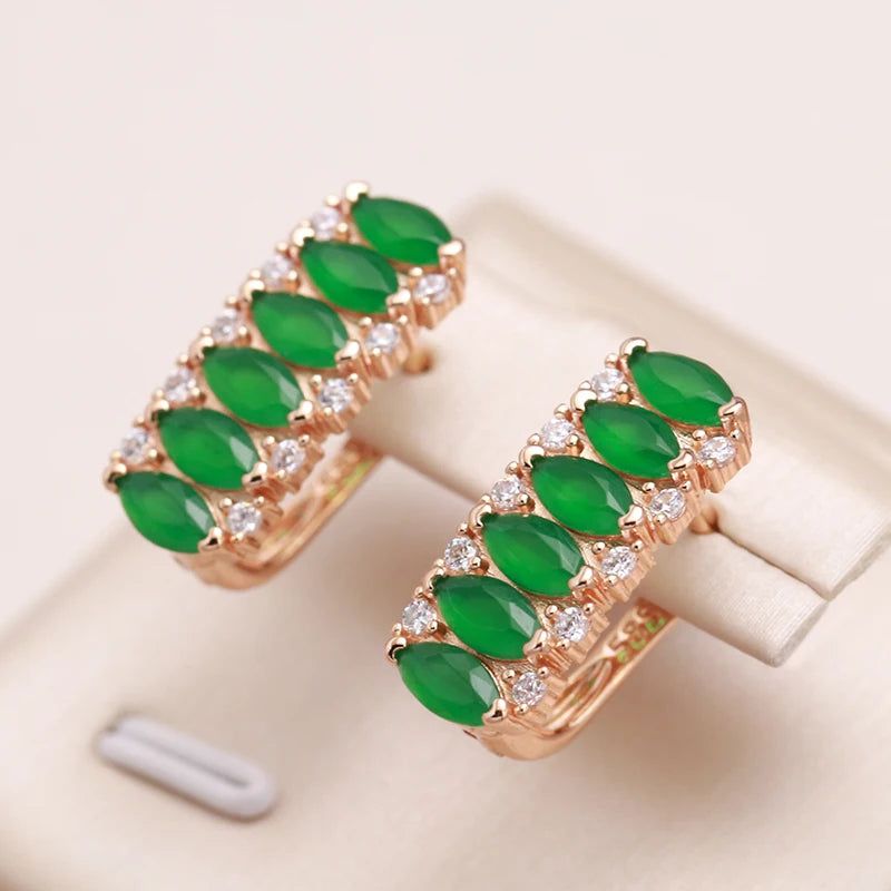 Vintage Elegance: New Green Natural Zircon Square Stud Earrings in Rose Gold