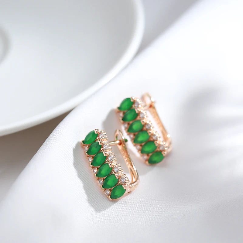 Vintage Elegance: New Green Natural Zircon Square Stud Earrings in Rose Gold