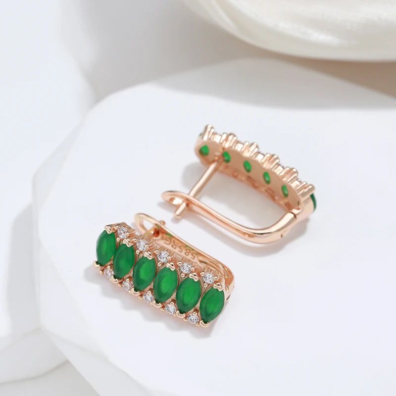 Vintage Elegance: New Green Natural Zircon Square Stud Earrings in Rose Gold